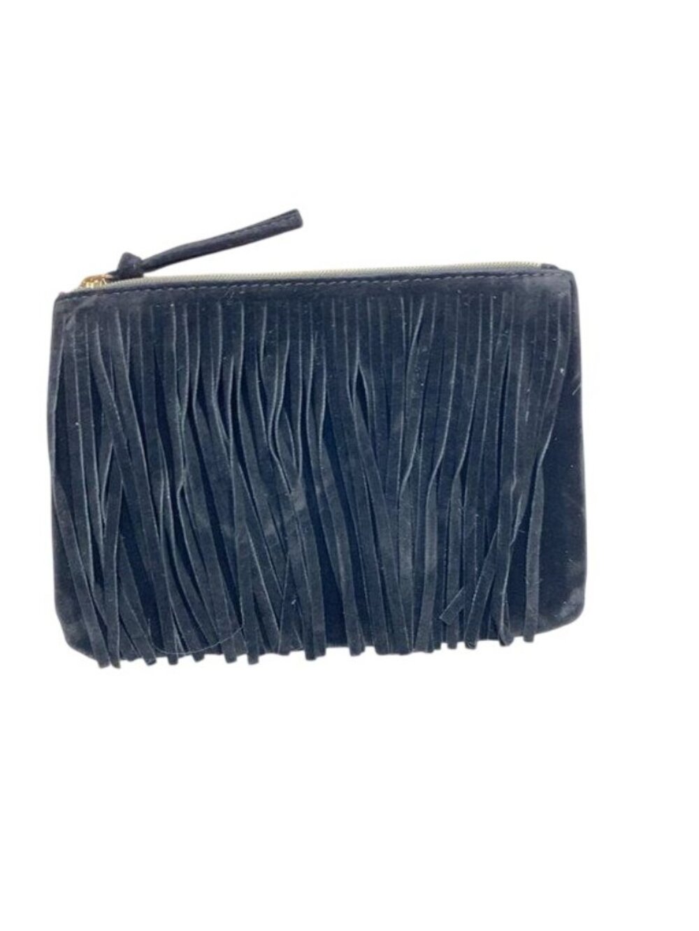 Neiman Marcus Black Fringe Cosmetic Clutch With Pink Lining